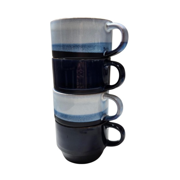 Boston Warehouse Stacking Up Stoneware 16 Oz Blue White Stacking Mugs *read Desc - Picture 4 of 14